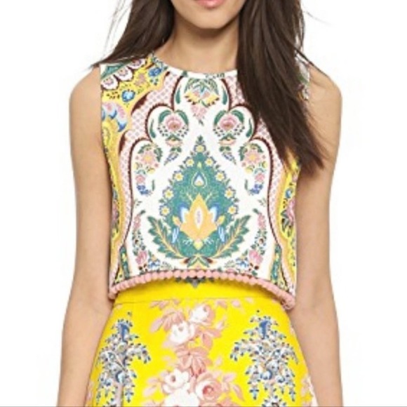 MSGM Paisley Print Pom Pom Crop Top Womens size 44 (10/L) Rare Made in Italy - Picture 1 of 11